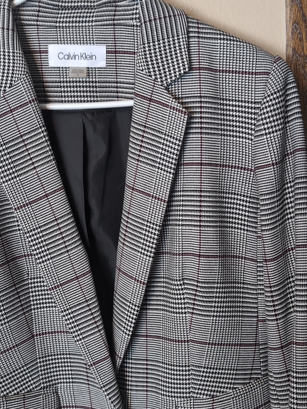 Calvin Klein Black And White Glen Plaid Single-Button Blazer - Picture 3 of 9